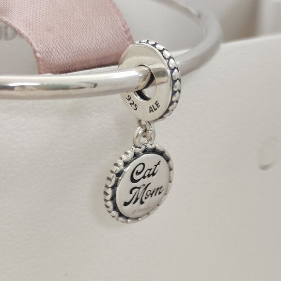 Pandora Cat Mom 2 Sided Dangle Charm S925 Sterling Silver with box - Picture 2 of 6